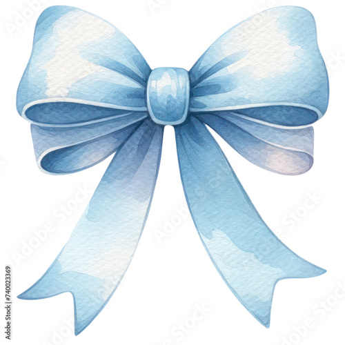 Watercolor blue bow, festive and elegant.