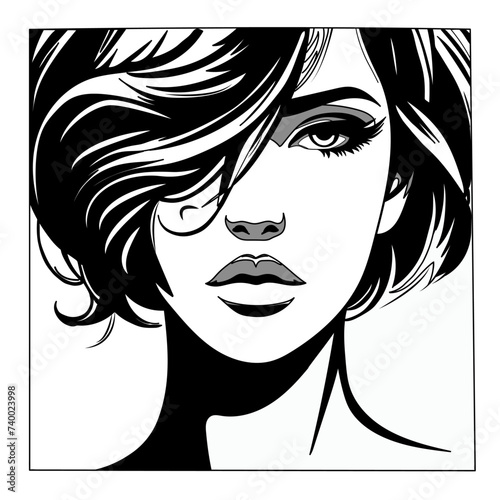 Vector illustration of a stylized woman's face on white separate background