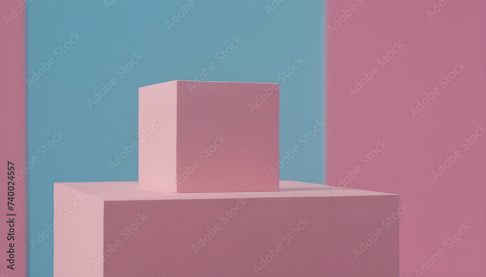 3d podium background in pink square on blue background 3d podium background in pink square on blue background