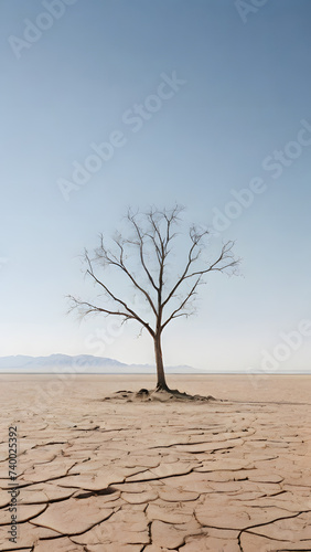 a tree with no leaves in a desert alone 