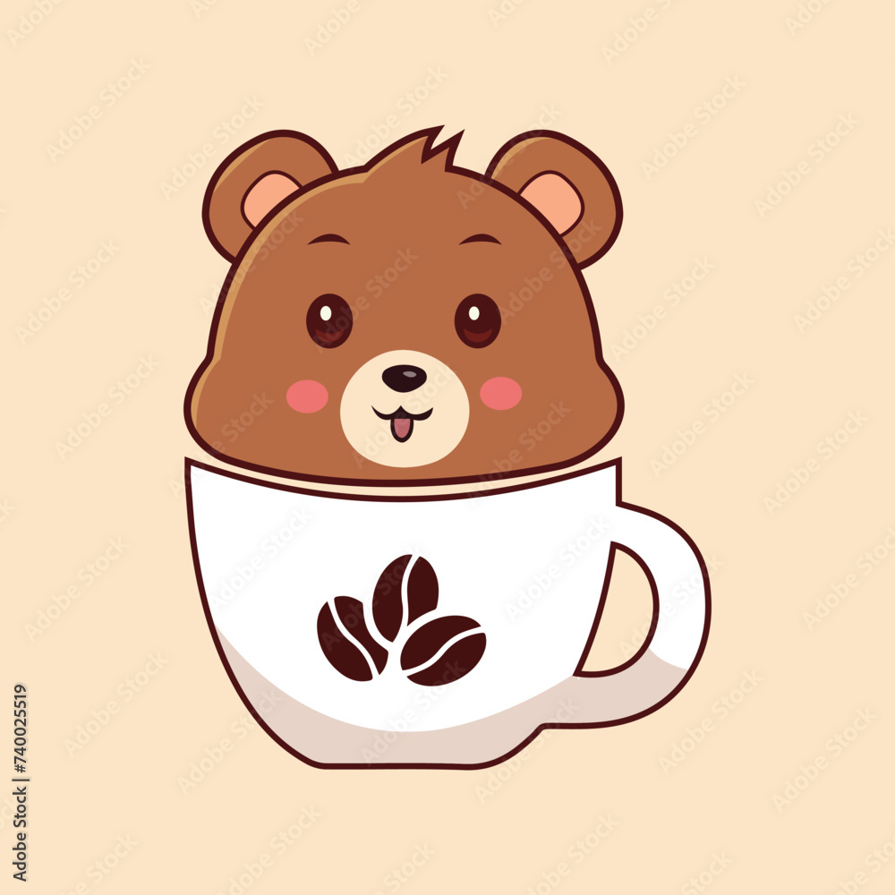 bear coffee cup, cute bear logo, vector, cartoon character , coffee cup bear coffee cup, cute bear logo, vector, cartoon character , coffee cup