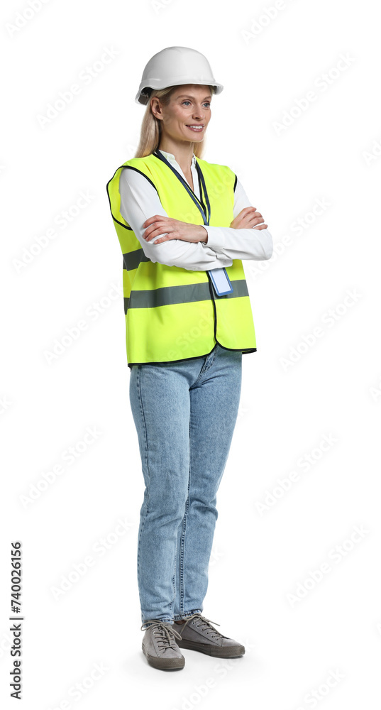 Engineer with hard hat and badge on white background Engineer with hard hat and badge on white background