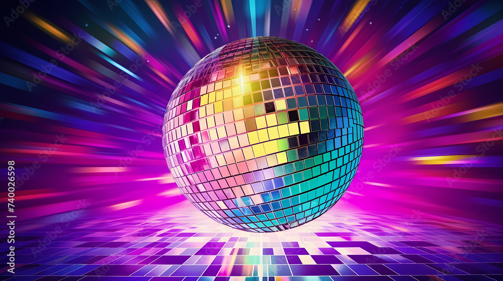 Obraz premium Disco ball illustration, multicolor music background