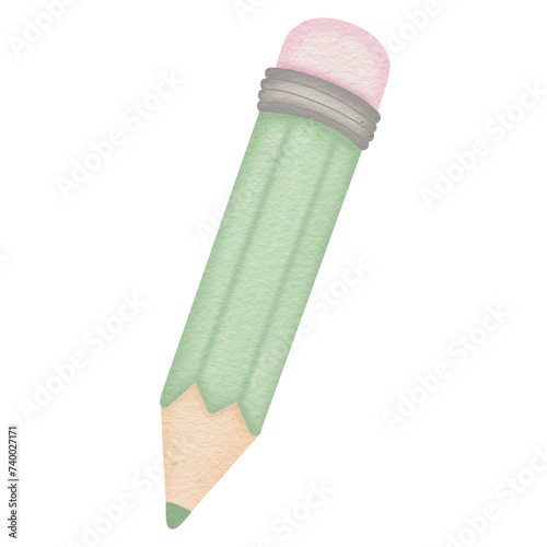 Hand-drawn green pencil using watercolor