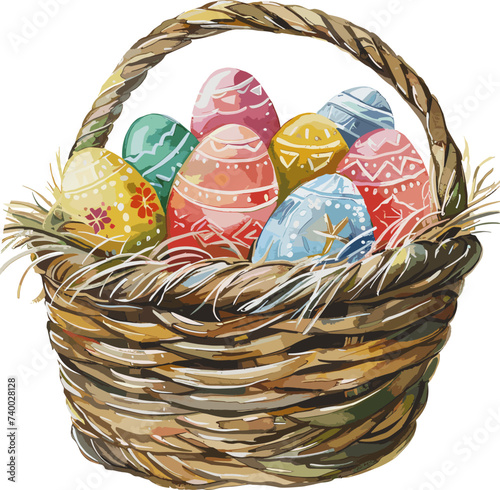 watercolor painting of easter egg on basket vector. AI generated illustration.