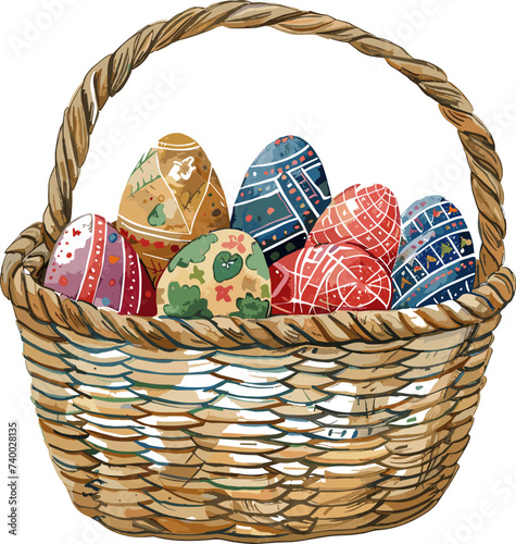 watercolor painting of easter egg on basket vector. AI generated illustration.