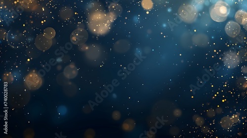 abstract background with Dark blue and gold particle. Christmas Golden light shine particles bokeh on navy blue background. Gold foil texture. Holiday concept.