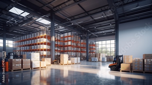 indoor architecture structure of an modern logistics warehouse