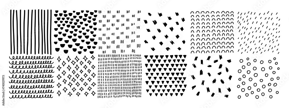 Set of hand drawn textures with different pencil patterns. Crosshatch ...
