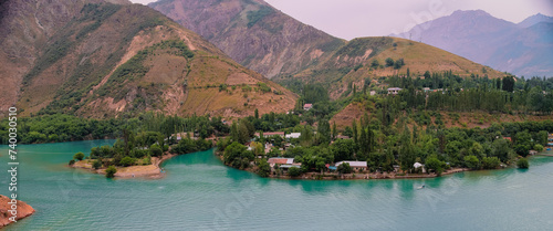 Island Surrounded By Mountains In Uzbekistan photo