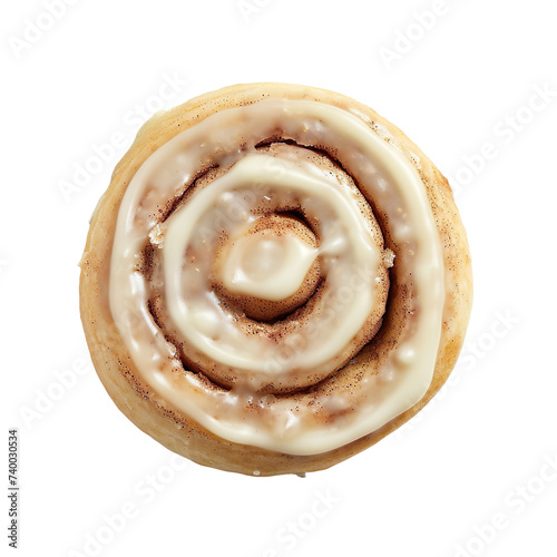 top view of a delicious looking single Cinnamon Roll cookie isolated on a white transparent background