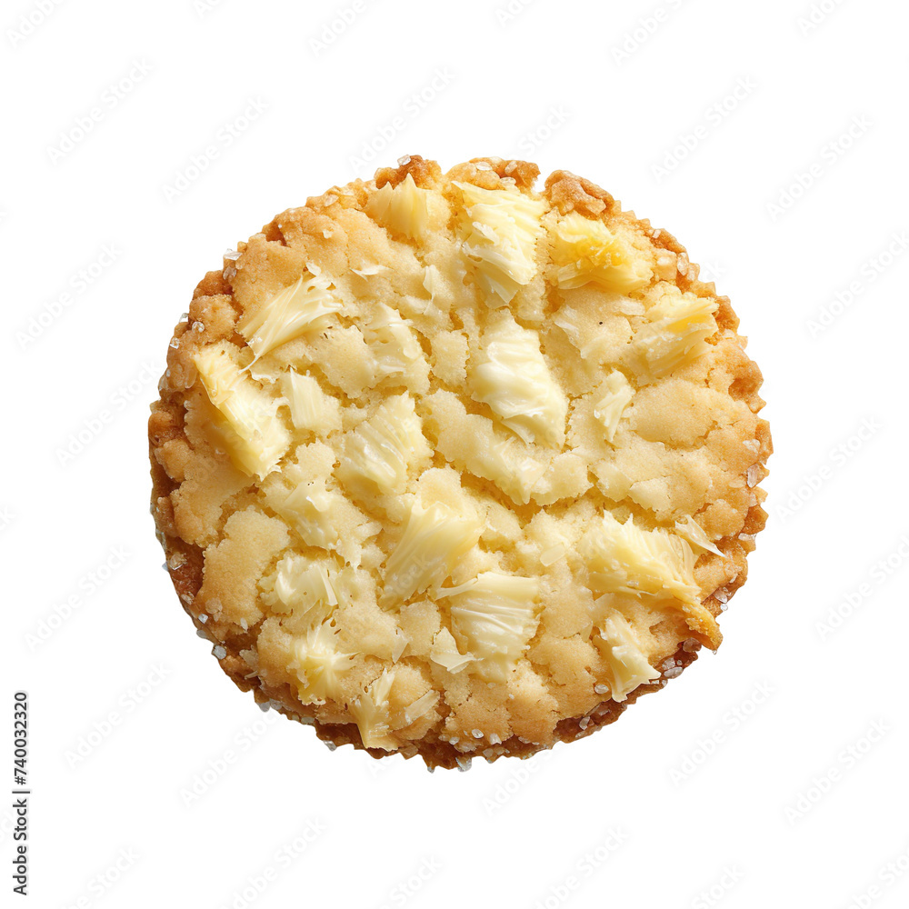 top view of a delicious looking single Pina Colada cookie isolated on a white transparent background