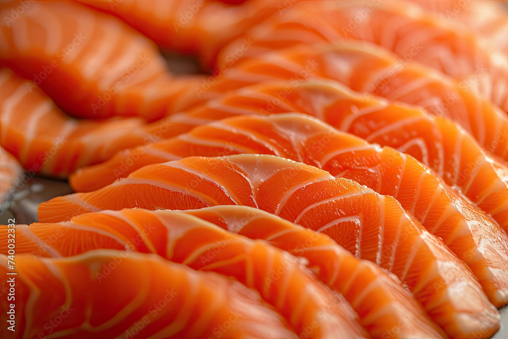 close up a view of slices fresh salmon