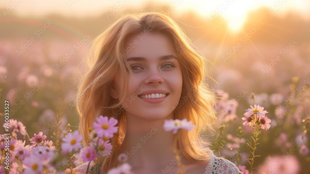 Portrait of Young Woman Amongst Wildflowers