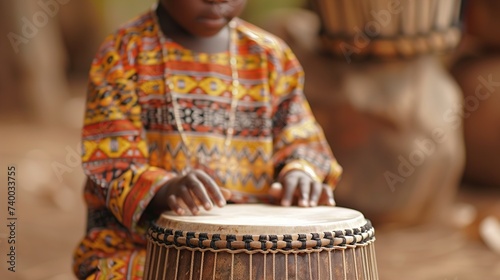 African child boy playing drums ethnic traditional culture