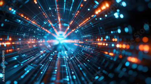 Wallpaper Mural Tunnel of glowing particles - space-time fabric warp, time travelling machine, new physics concept Torontodigital.ca