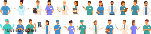 Medic student icons set cartoon vector. Hospital nurse character. Medicine people photo