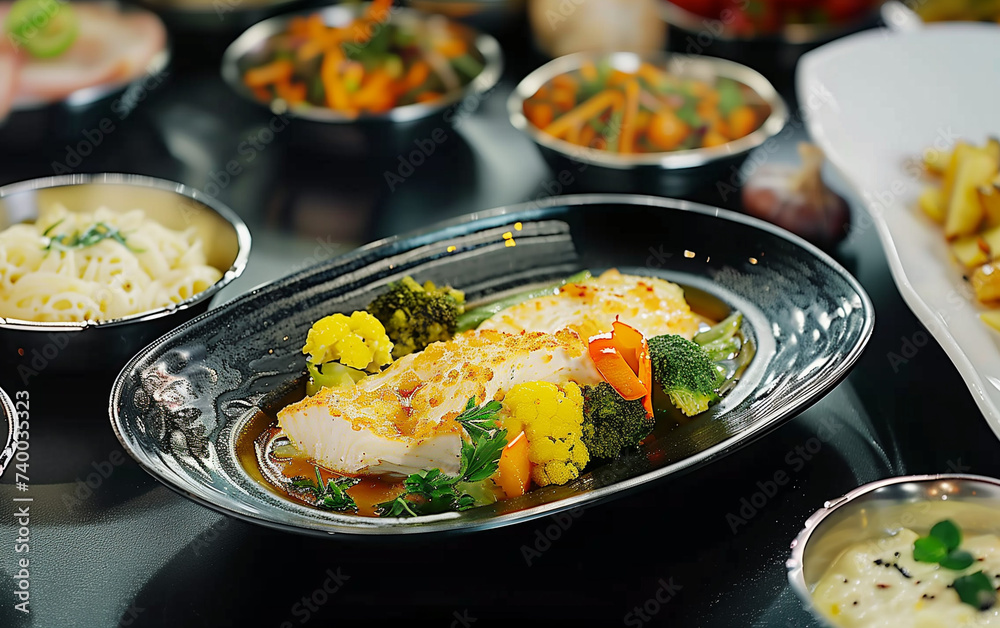 Dark black private kitchen food,created with Generative AI tecnology. Dark black private kitchen food,created with Generative AI tecnology.