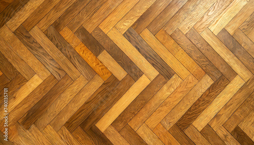 Closeup of a perfect herringbone wooden parquet. Texture and background, top view. Generative Ai.