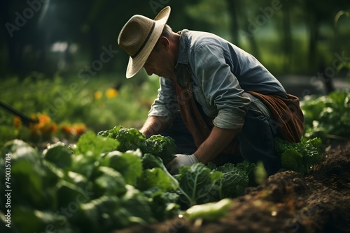 Unidentified chef gathering fresh vegetables from farm. Concept Outdoor Photoshoot, Fresh Produce, Farm to Table, Culinary Delights, Unidentified Chef