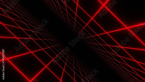 Fototapeta Naklejka Na Ścianę i Meble -  3d retro futuristic red abstract background. Wireframe neon laser swirl grid lines with stars. Retroway synthwave videogame sci-fi. Rave disco music poster. Halloween vampire minimalistic,