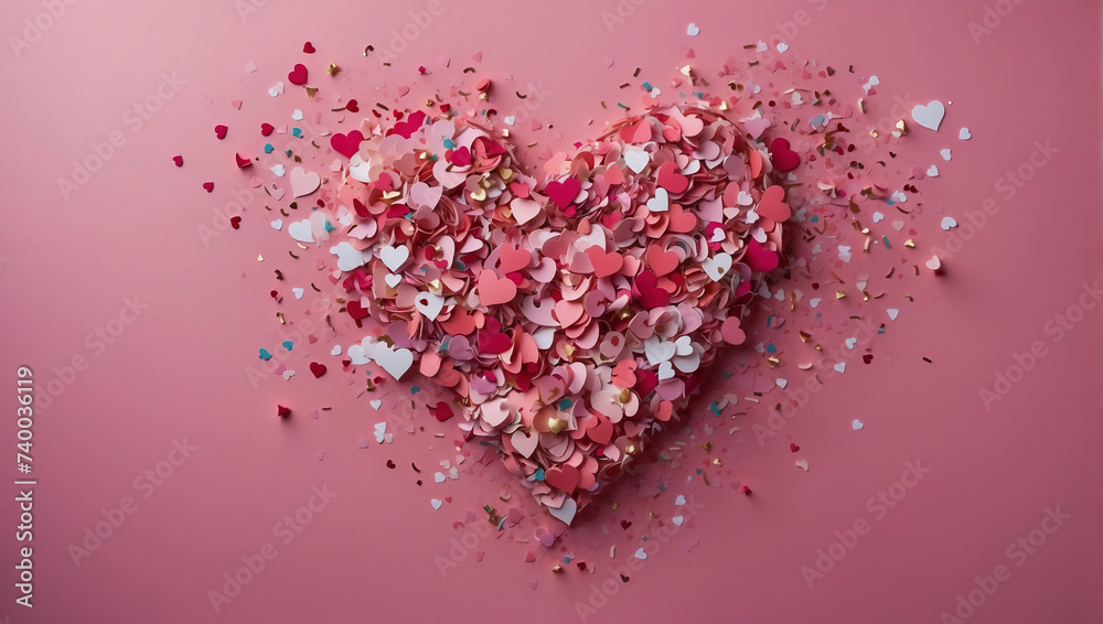 Muttertagsgruß mit Herzen aus Konfetti auf rosa Hintergrund - obrazy, fototapety, plakaty 