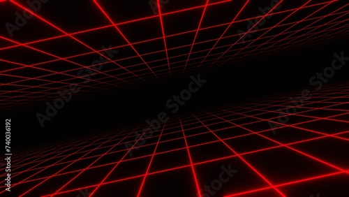 3d retro neon red abstract background with laser lines. Synthwave grid videogame style. Vj futuristic sci-fi 80s 90s y2k wireframe net. Rave disco music poster, Vintage template Animation 30fps loop	