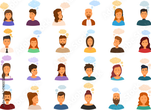 Carefree people clouds icons set cartoon vector. Dreaming character. Sleep happy future