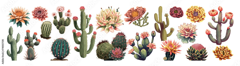 Watercolor vector set of cactus and succulent. Plant illustration.