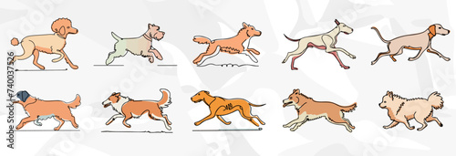 Rennende Hunde: Pastellfarbenes Lineart Vektorgrafik Bundle