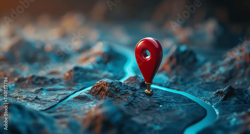 Red location pin on a map, symbolizing travel destination or navigation concept.