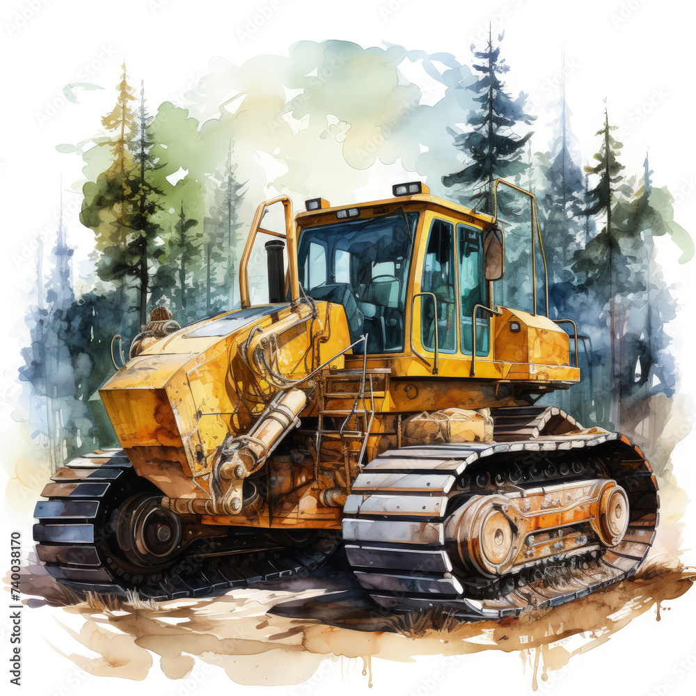 watercolor Construction Vehicle clipart, Generative Ai