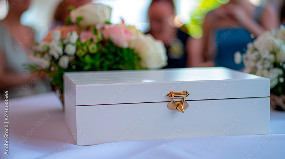 Wooden white box on the table