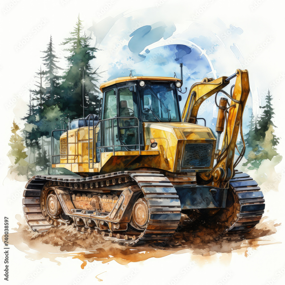 watercolor Construction Vehicle clipart, Generative Ai