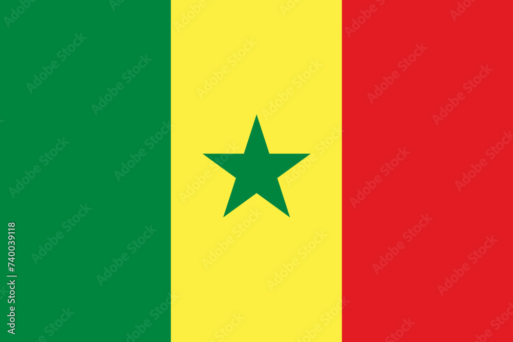 Close-up of green, yellow and red national flag of African country of Senegal with green star. Illustration made February 19th, 2024, Zurich, Switzerland. Close-up of green, yellow and red national flag of African country of Senegal with green star. Illustration made February 19th, 2024, Zurich, Switzerland.