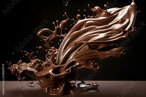 The mesmerizing flow of melted dark chocolate. Concept Food Photography, Dessert Art, Sweet Temptations, Indulgent Treats photo