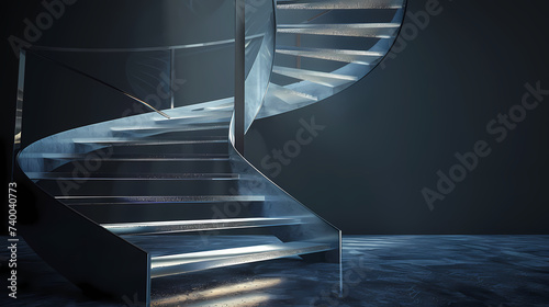 Modern Spiral Glass Staircase in a Contemporary Interior Leading to Nowhere