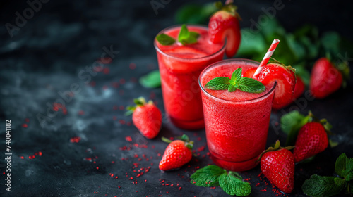 Strawberry smoothie cocktail in a glass with berries