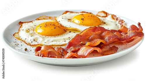 fried eggs with bacon on a white plate isolated on white background photo