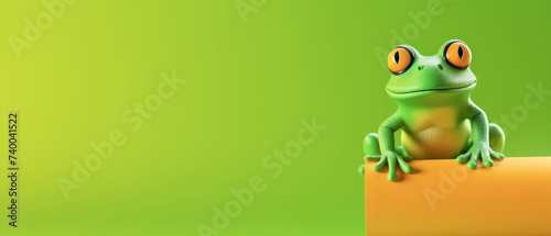 Happy Leap Day 29 February 2024, greeting card illustration - Leap year concept, green frog on table background
