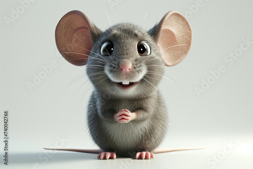 3d animation character mouse smiling isolated on white background photo