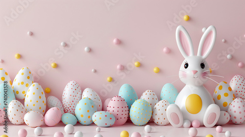 easter bunny and easter eggs backdrop, pastel colours
