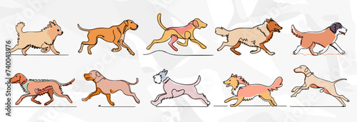 Lebhafte Hundelinien: Pastellfarbenes Vektorgrafik-Bundle mit laufenden Hunden