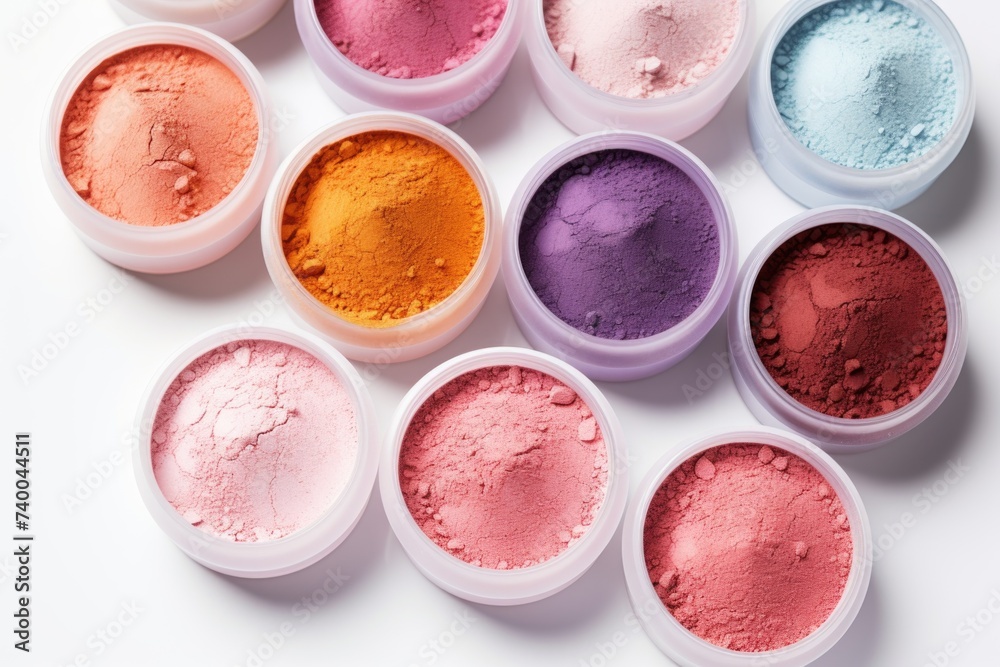 Samples of cosmetic powder on white background Samples of cosmetic powder on white background