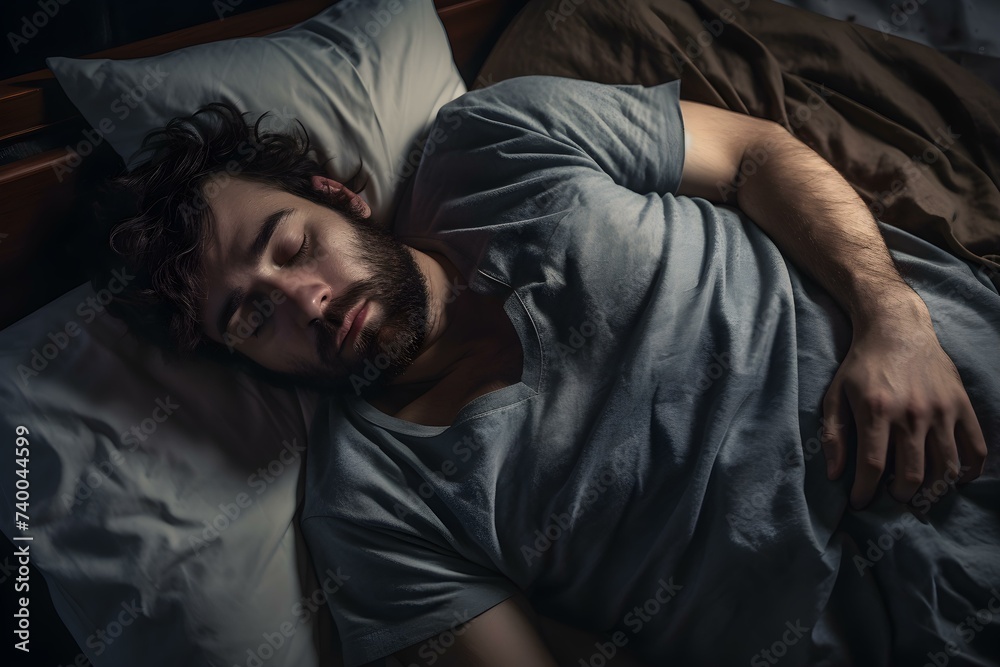 Depressed man lies in bed filled with sadness. Concept Emotional Support, Mental Health, Coping Strategies, Seeking Help