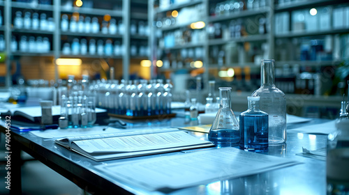 Test tubes in a modern laboratory. Scientific laboratory research and development concept