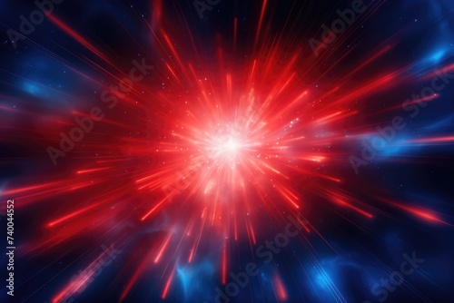 Abstract glowing red light effect with sparkling rays blue backlight