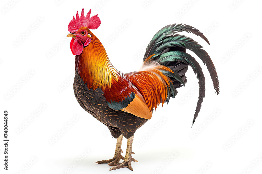rooster standing isolated on a white background