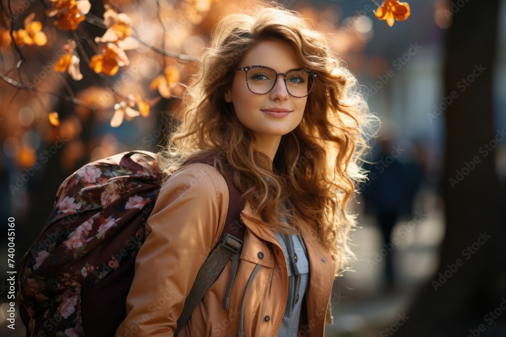 Fashionable woman with glasses in autumn scenery. Fashionable woman with glasses in autumn scenery.