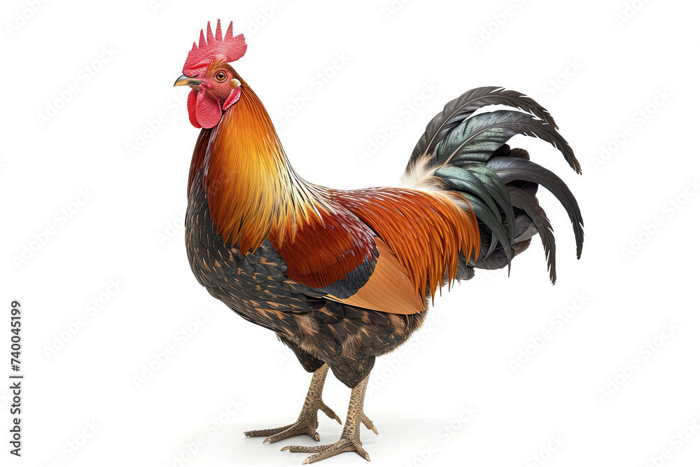 rooster standing isolated on a white background